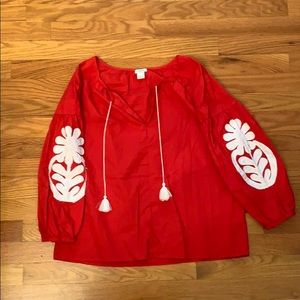 Red Shirt with White Detail and Tassels